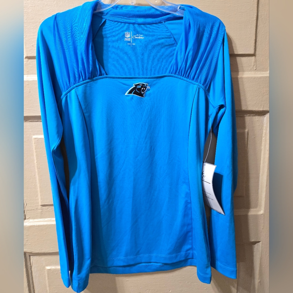 All Sport Couture NFL Carolina Panthers Embroidered Womens Long Sleeve Top NWT